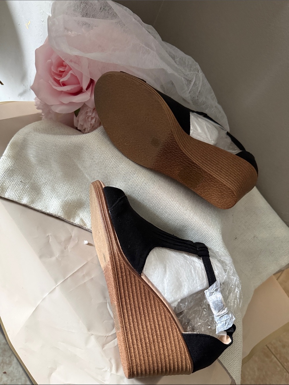 Journee Collection Black and Brown Wedge Sandals